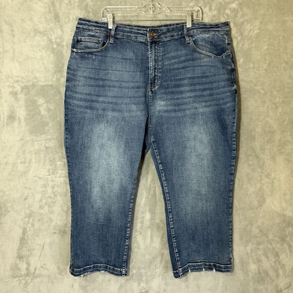 Judy Blue Jeans Women Size 24W Plus Stretch Blue Denim JB88592 Whiskered - Picture 1 of 8